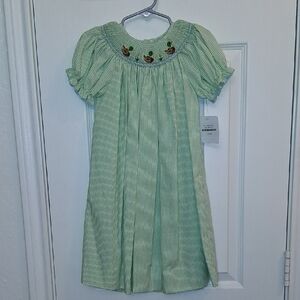 Petit Bebe Girls Duck Green Checkard Kids Dress